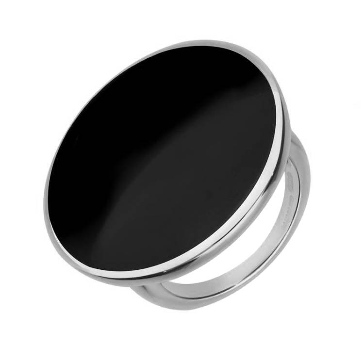 9ct White Gold Whitby Jet Round Ring - White Gold