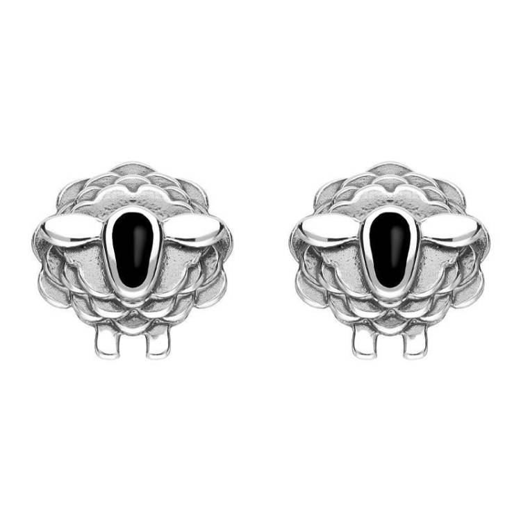 9ct White Gold Whitby Jet Sheep Stud Earrings