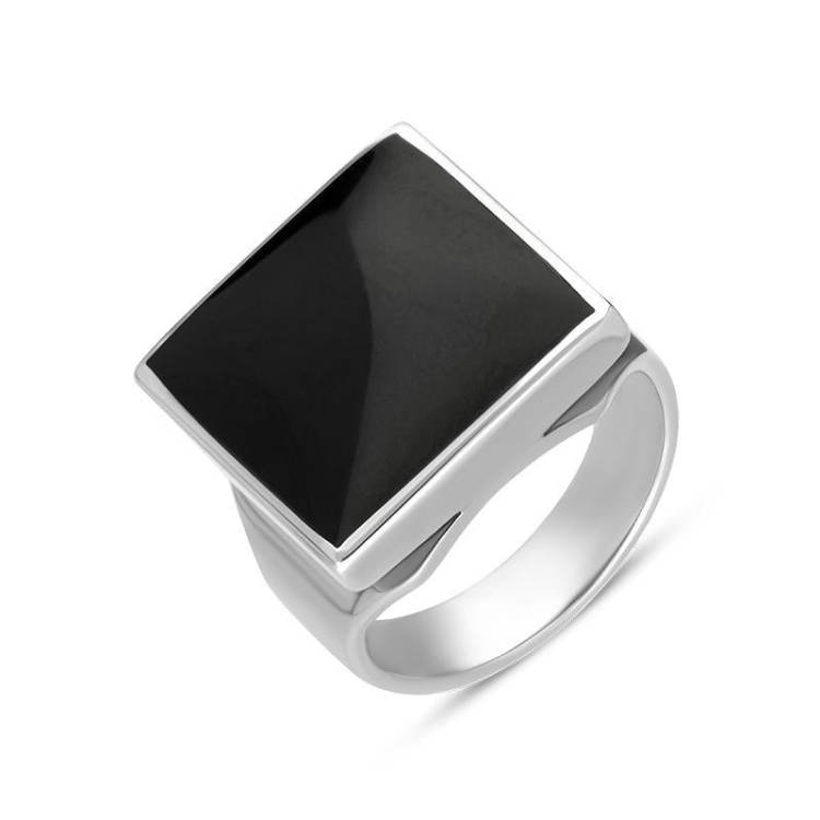 9ct White Gold Whitby Jet Small Square Ring - White Gold