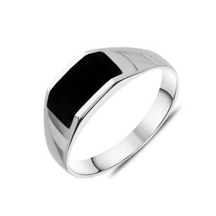 9ct White Gold Whitby Jet Cut Off Band Ring