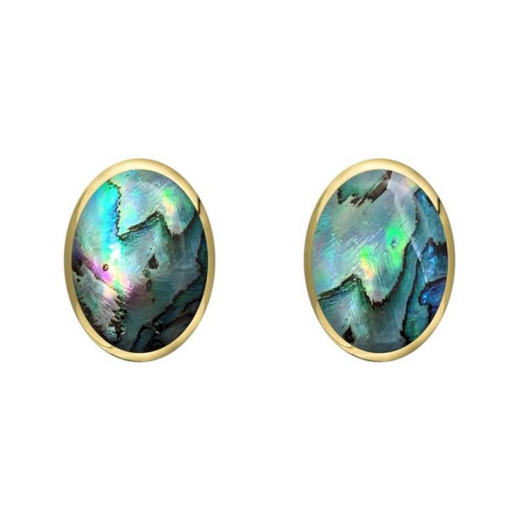 9ct Yellow Gold Abalone 8 x 6mm Classic Medium Oval Stud Earrings