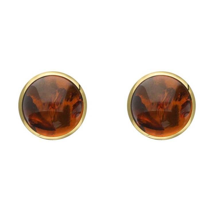 9ct Yellow Gold Amber 6mm Classic Medium Round Stud Earrings