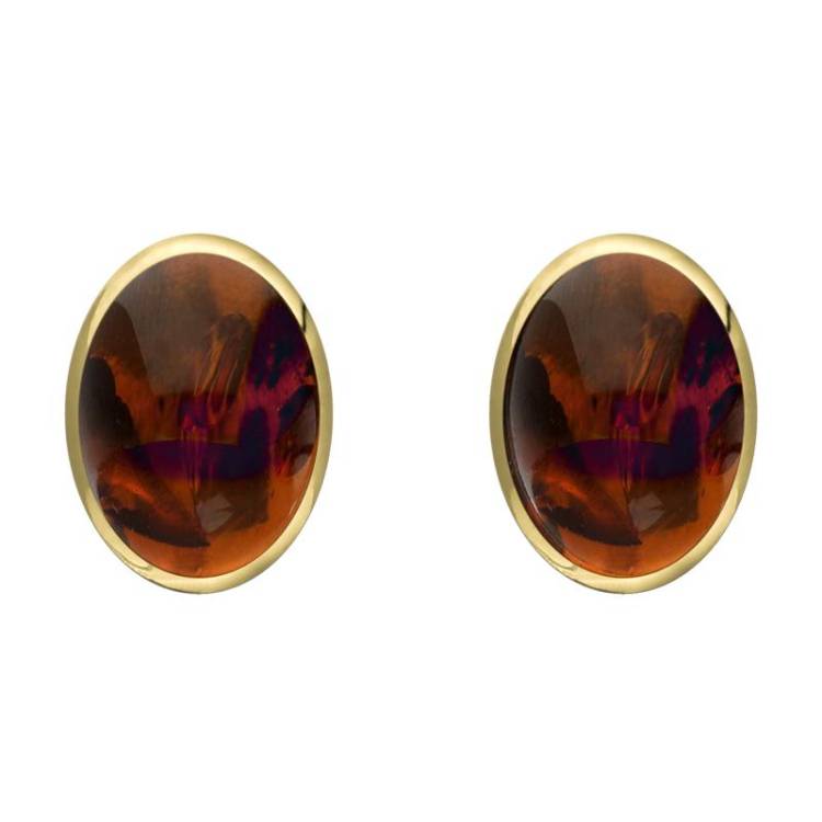 9ct Yellow Gold Amber 8 x 10mm Classic Large Oval Stud Earrings