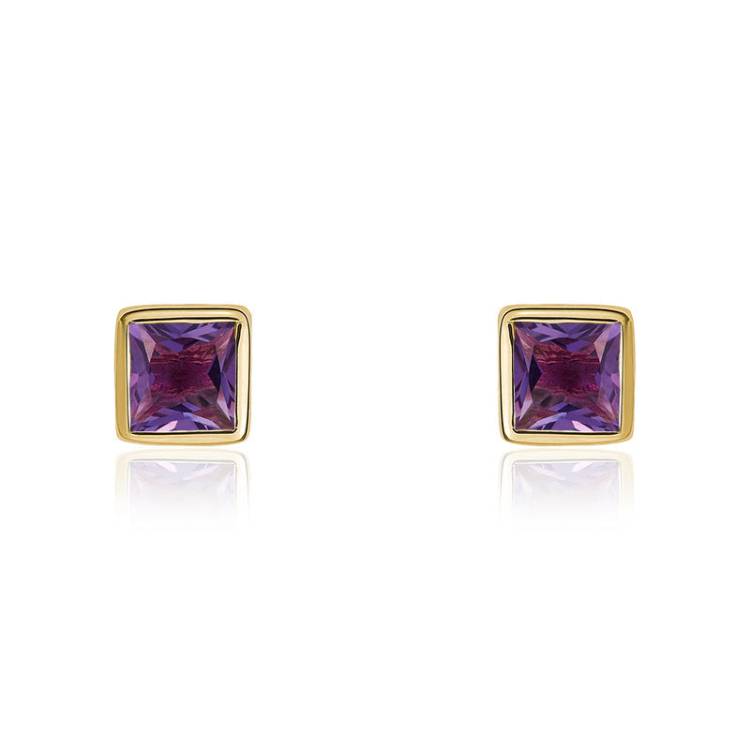 9ct Yellow Gold Amethyst Princess Cut 3mm Stud Earrings