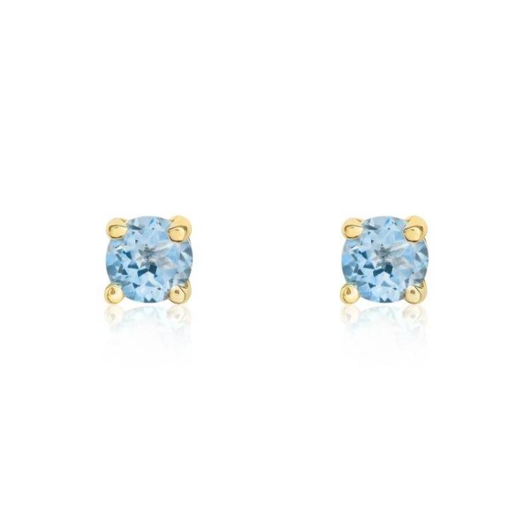 9ct Yellow Gold Aquamarine 3mm Round Claw Set Stud Earrings