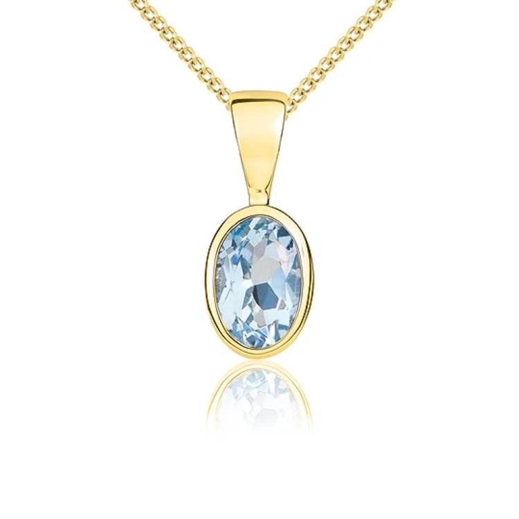 9ct Yellow Gold Aquamarine 6x4mm Oval Rub Over Set Pendant