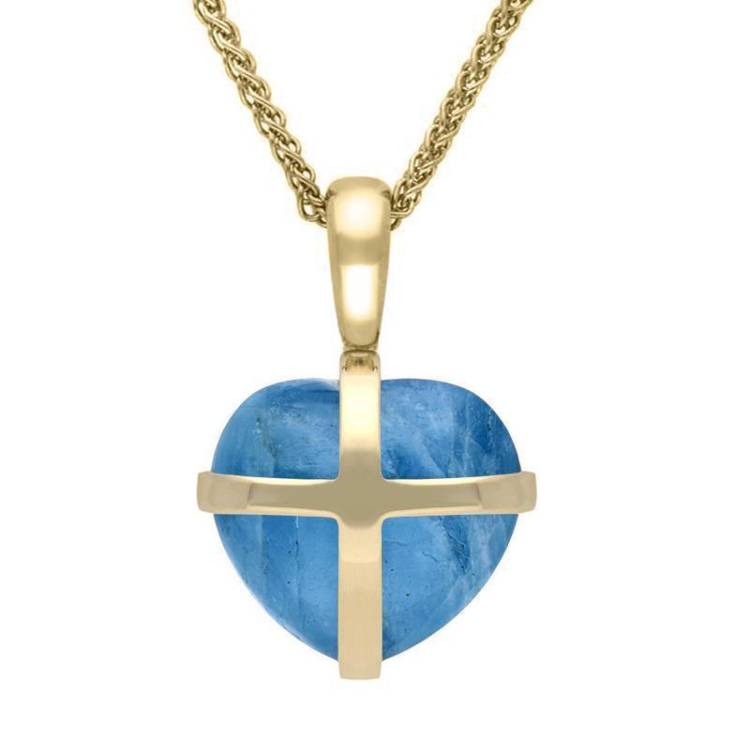 9ct Yellow Gold Aquamarine Small Cross Heart Necklace