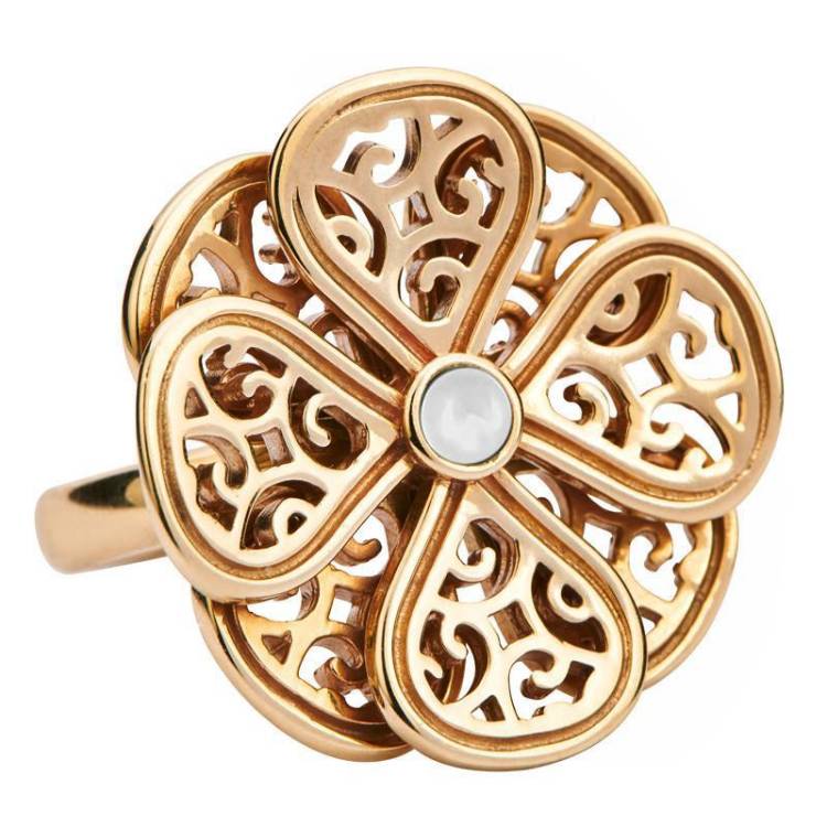 9ct Yellow Gold Bauxite Flore Eight Petal Flower Ring