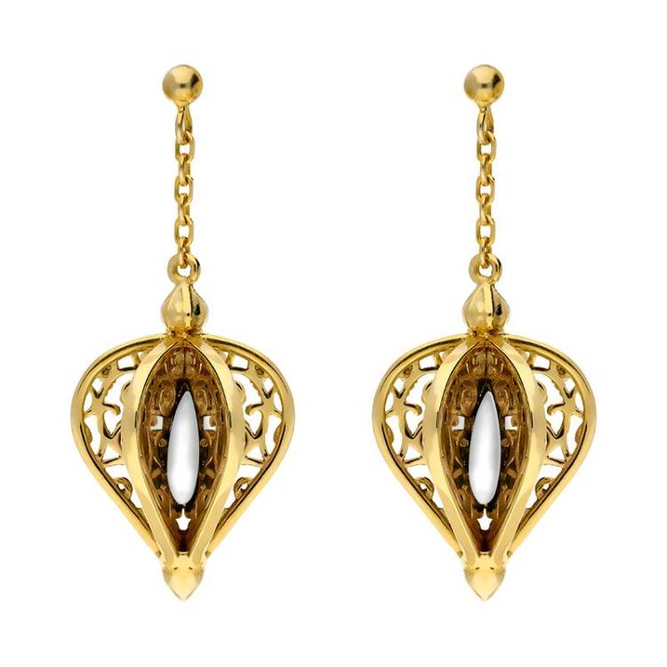 9ct Yellow Gold Bauxite Flore Filigree Drop Earrings