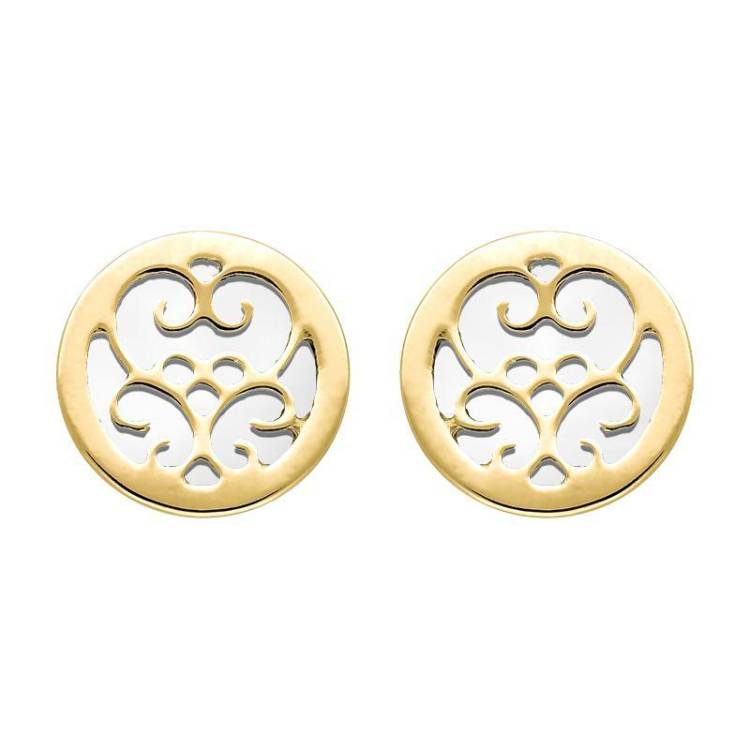9ct Yellow Gold Bauxite Flore Filigree Stud Earrings