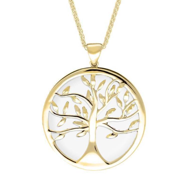 9ct Yellow Gold Bauxite Large Round Tree of Life Necklace