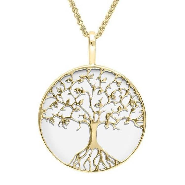 9ct Yellow Gold Bauxite Round Tree Of Life Necklace