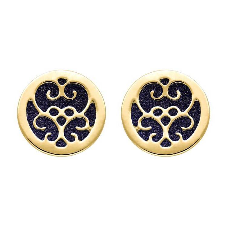 9ct Yellow Gold Blue Goldstone Flore Filigree Stud Earrings