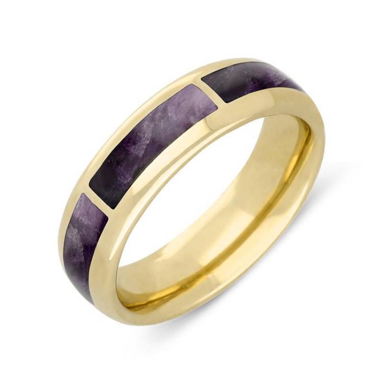 9ct Yellow Gold Blue John Gap Channel 8mm Wedding Band Ring - Yellow Gold