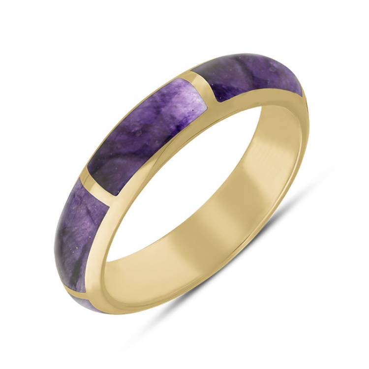 9ct Yellow Gold Blue John 6mm Gap Wedding Band Ring - Yellow Gold