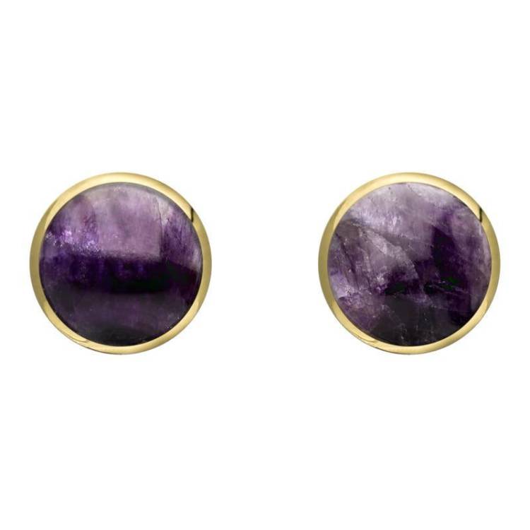 9ct Yellow Gold Blue John 8mm Classic Large Round Stud Earrings