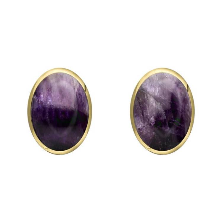 9ct Yellow Gold Blue John 8 x 6mm Classic Medium Oval Stud Earrings