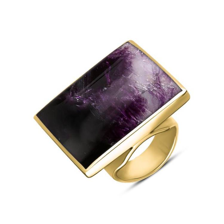 9ct Yellow Gold Blue John Large Square Ring - Yellow Gold