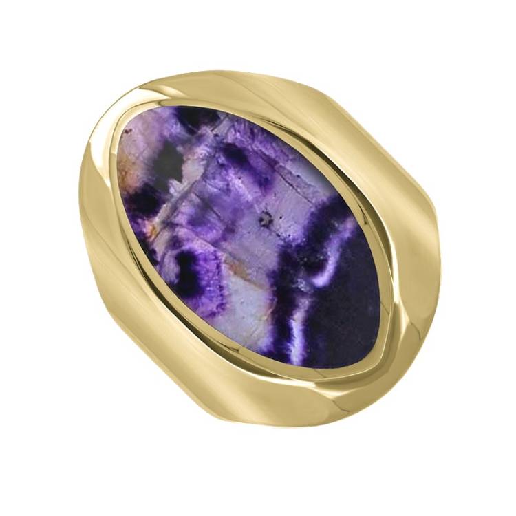 9ct Yellow Gold Blue John Medium Oval Ring - Yellow Gold