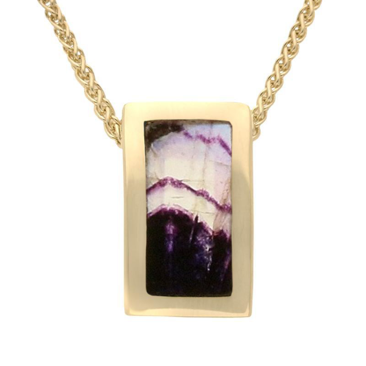9ct Yellow Gold Blue John Oblong Stone Set Necklace - Option1 Value Yellow Gold