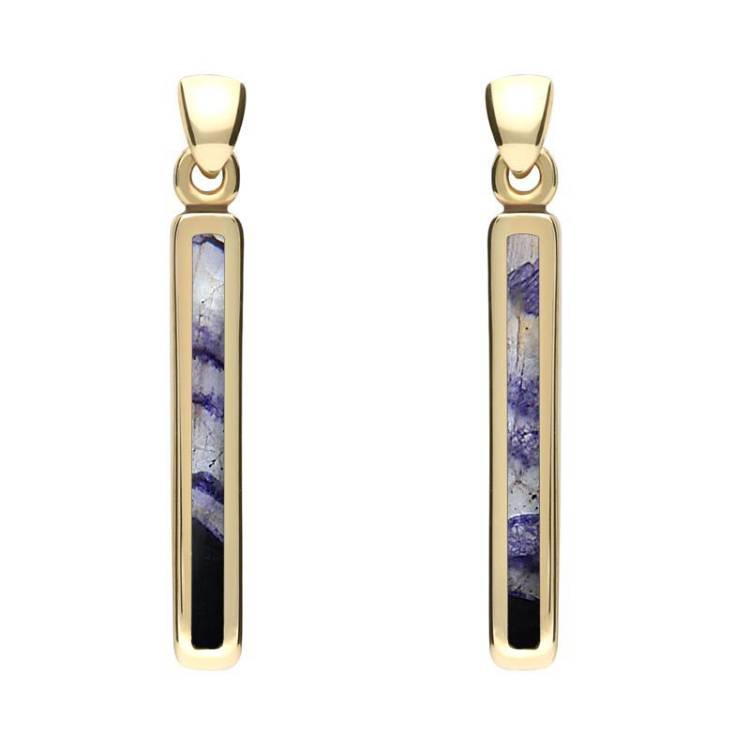 9ct Yellow Gold Blue John Short Slim Drop Earrings - Option1 Value Yellow Gold