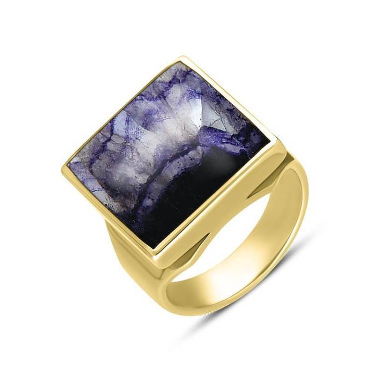 9ct Yellow Gold Blue John Small Square Ring - Yellow Gold