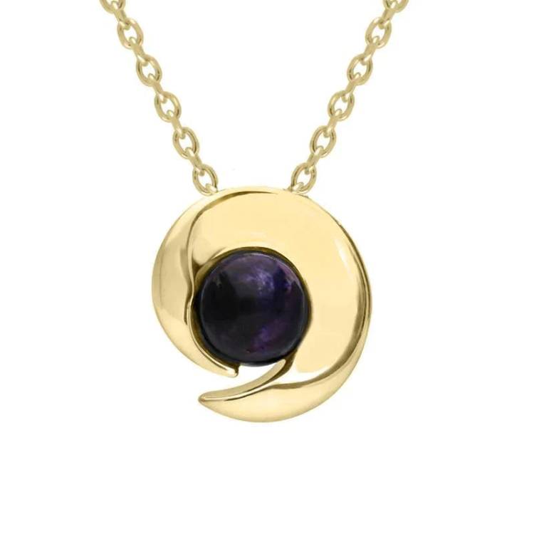 9ct Yellow Gold Blue John Spiral Flower Necklace - Gold