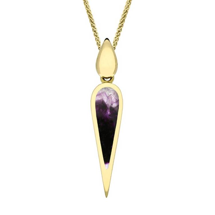 9ct Yellow Gold Blue John Toscana Slim Pear Drop Necklace - Yellow Gold