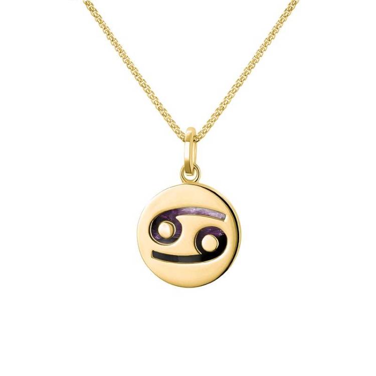 9ct Yellow Gold Blue John Zodiac Cancer Round Necklace - Gold