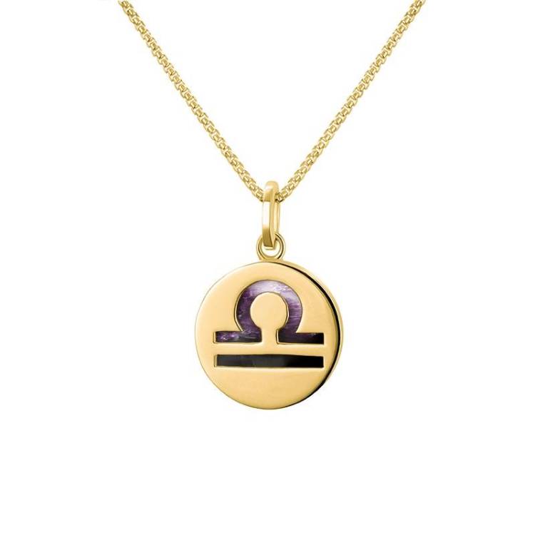 9ct Yellow Gold Blue John Zodiac Libra Round Necklace - Gold