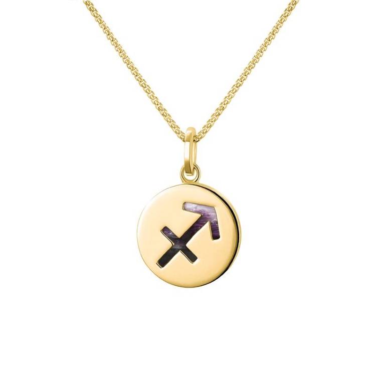9ct Yellow Gold Blue John Zodiac Sagittarius Round Necklace - Gold