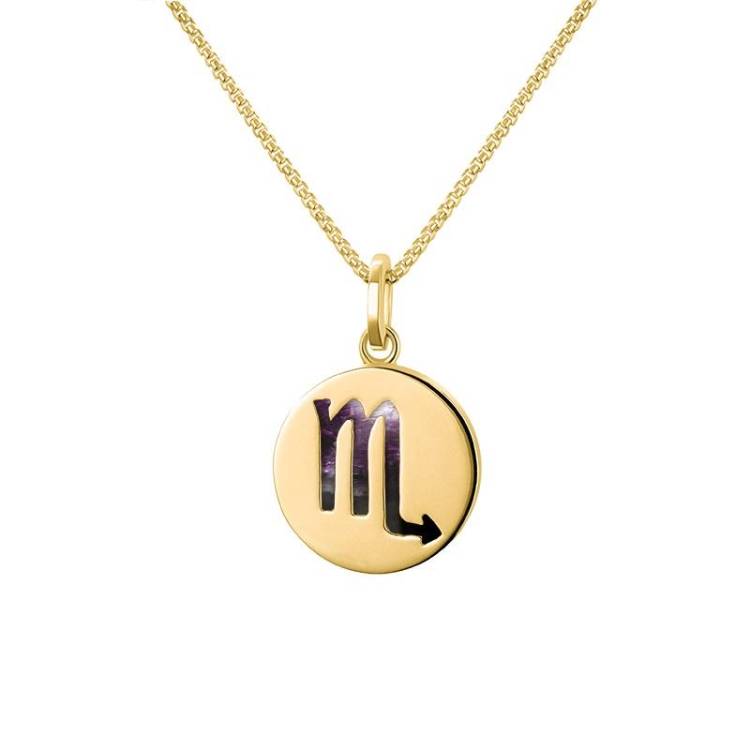 9ct Yellow Gold Blue John Zodiac Scorpio Round Necklace - Gold