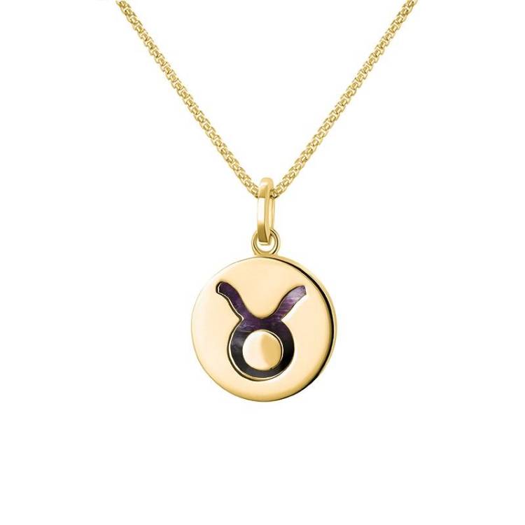 9ct Yellow Gold Blue John Zodiac Taurus Round Necklace - Gold
