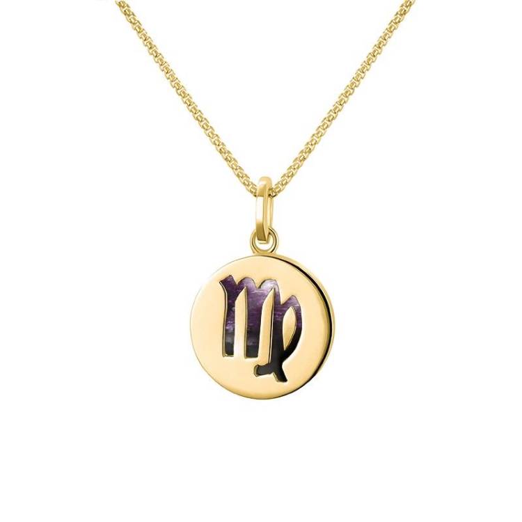 9ct Yellow Gold Blue John Zodiac Virgo Round Necklace - Gold