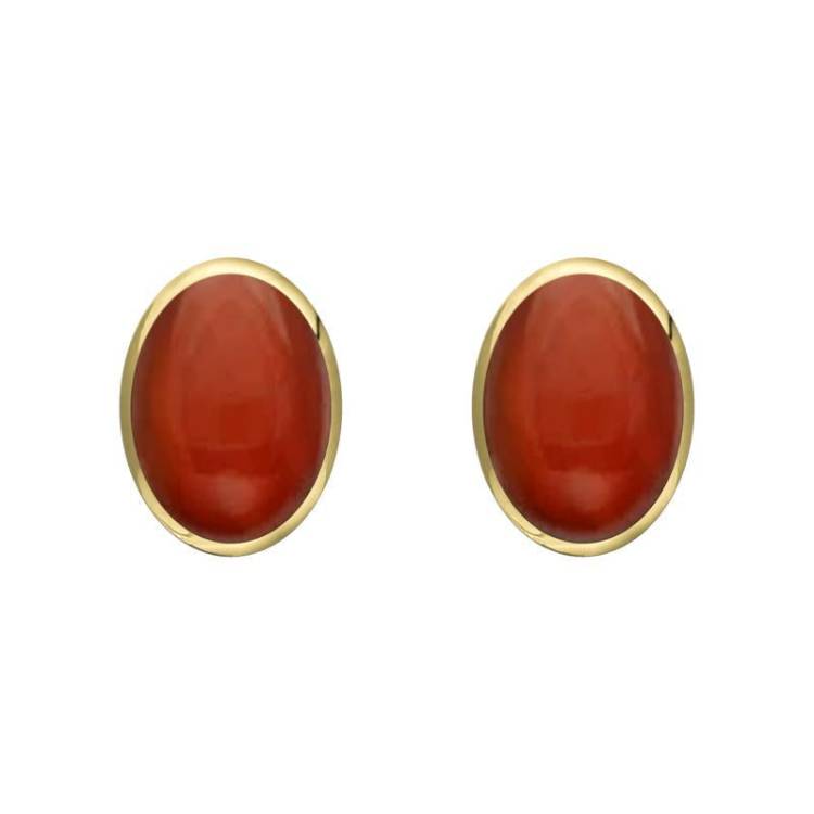 9ct Yellow Gold Carnelian 7 x 5mm Classic Small Oval Stud Earrings