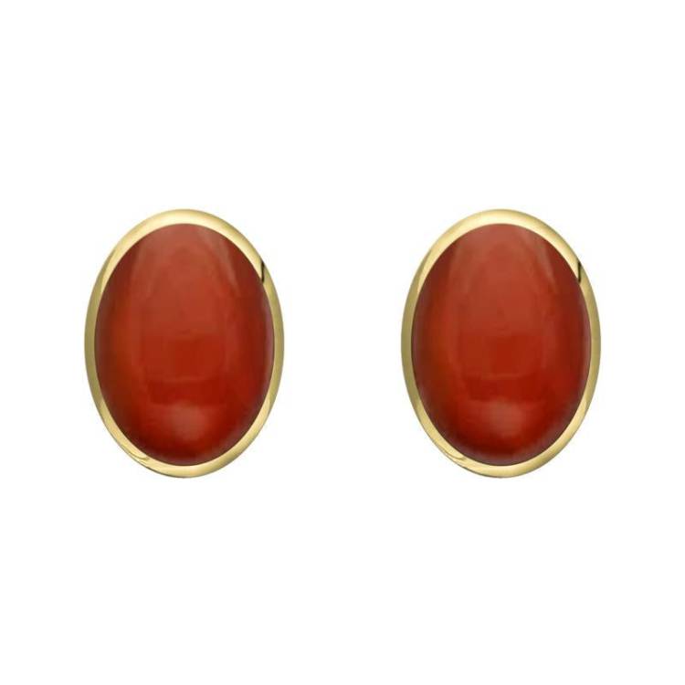 9ct Yellow Gold Carnelian 8 x 6mm Classic Medium Oval Stud Earrings