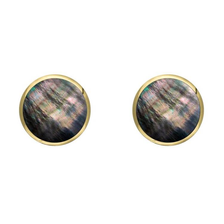 9ct Yellow Gold Dark Mother of Pearl 6mm Classic Medium Round Stud Earrings