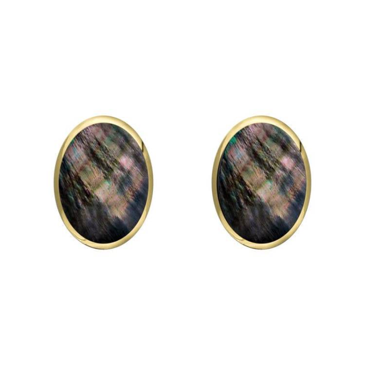 9ct Yellow Gold Dark Mother of Pearl 7 x 5mm Classic Small Oval Stud Earrings