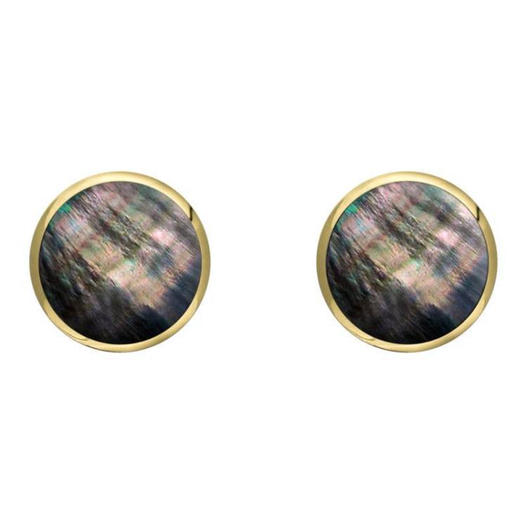 9ct Yellow Gold Dark Mother of Pearl 8mm Classic Large Round Stud Earrings