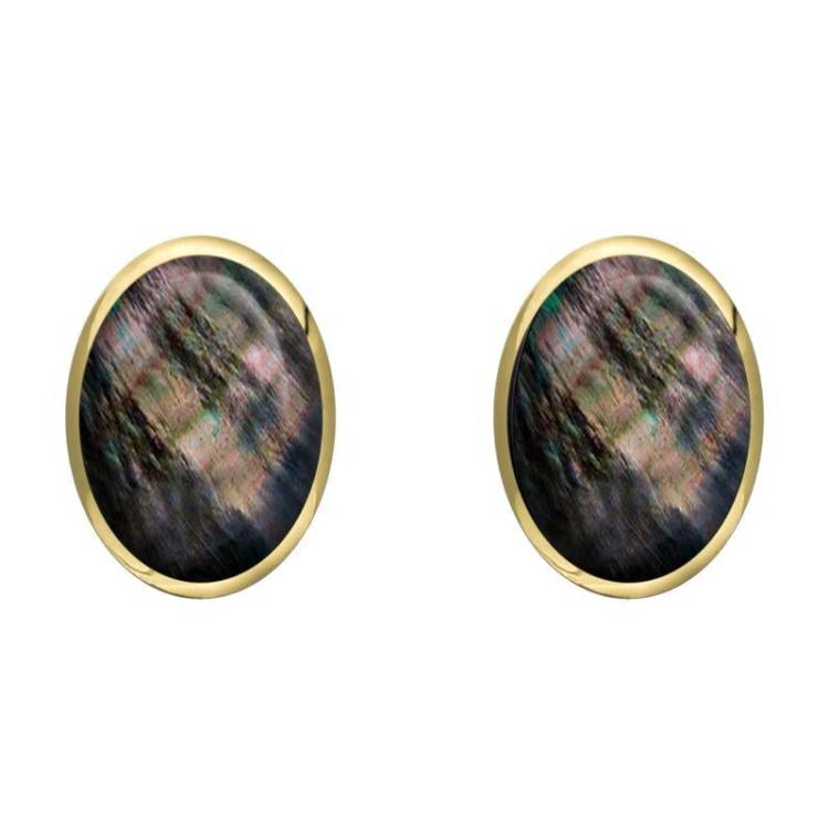 9ct Yellow Gold Dark Mother of Pearl 8 x 10mm Classic Large Oval Stud Earrings