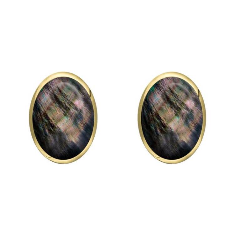 9ct Yellow Gold Dark Mother of Pearl 8 x 6mm Classic Medium Oval Stud Earrings