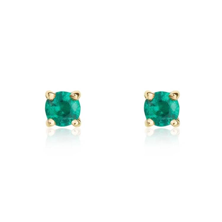 9ct Yellow Gold Emerald 3mm Round Claw Set Stud Earrings