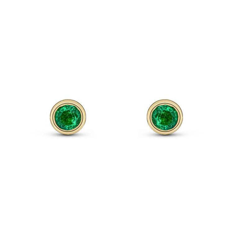 9ct Yellow Gold Emerald 3mm Round Rub Over Set Stud Earrings