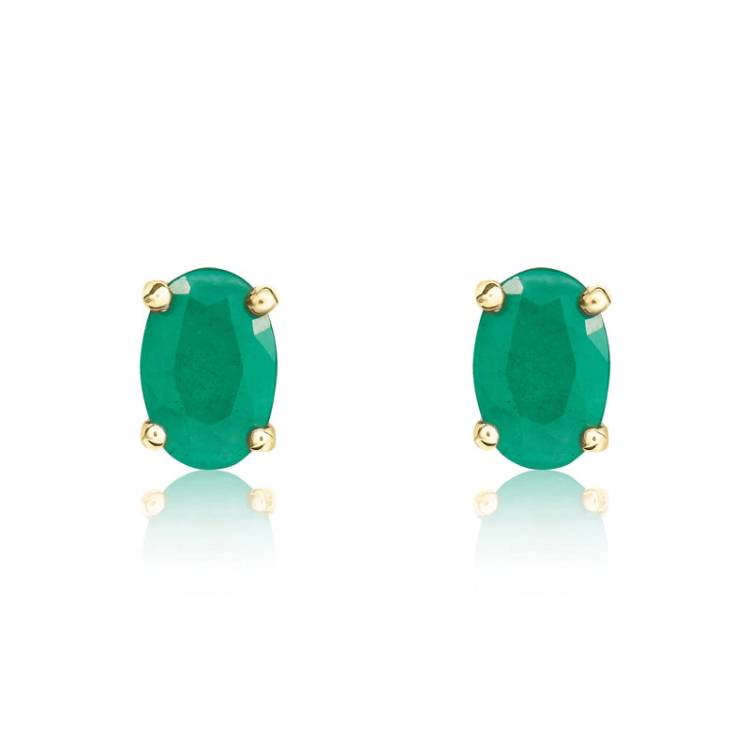 9ct Yellow Gold Emerald 6x4mm Oval Claw Set Stud Earrings