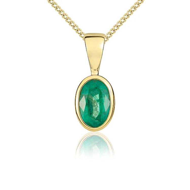 9ct Yellow Gold Emerald 6x4mm Oval Rub Over Set Pendant