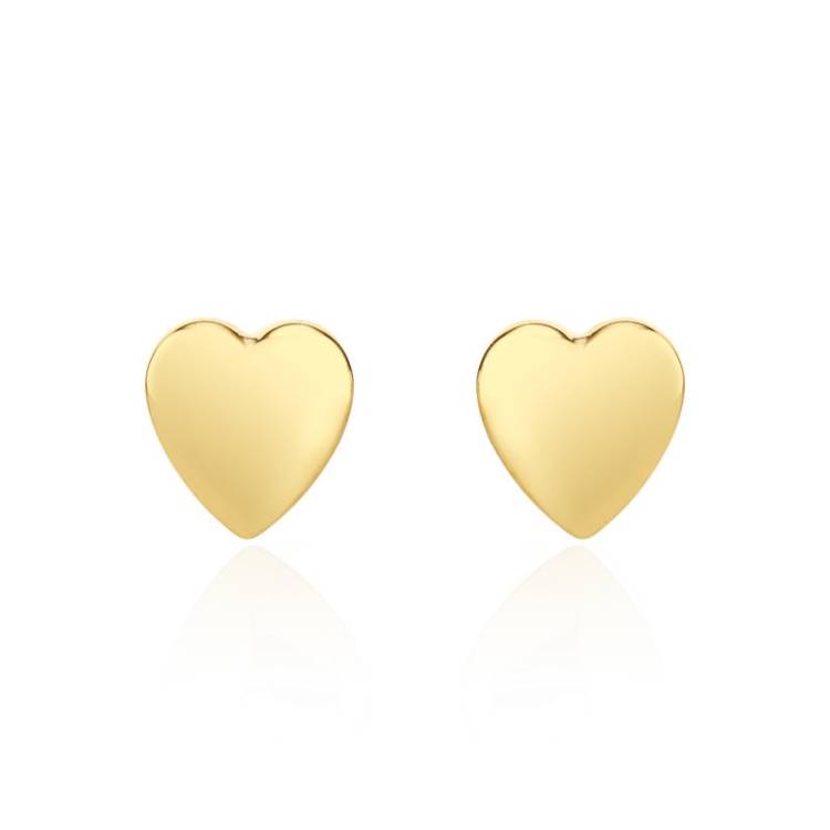 9ct Yellow Gold 9mm Heart Stud Earrings