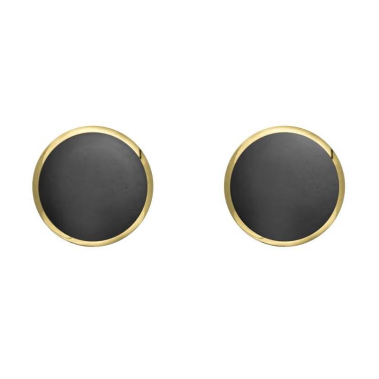 9ct Yellow Gold Hematite 6mm Classic Medium Round Stud Earrings