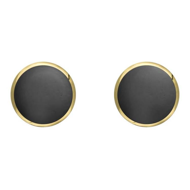 9ct Yellow Gold Hematite 8mm Classic Large Round Stud Earrings