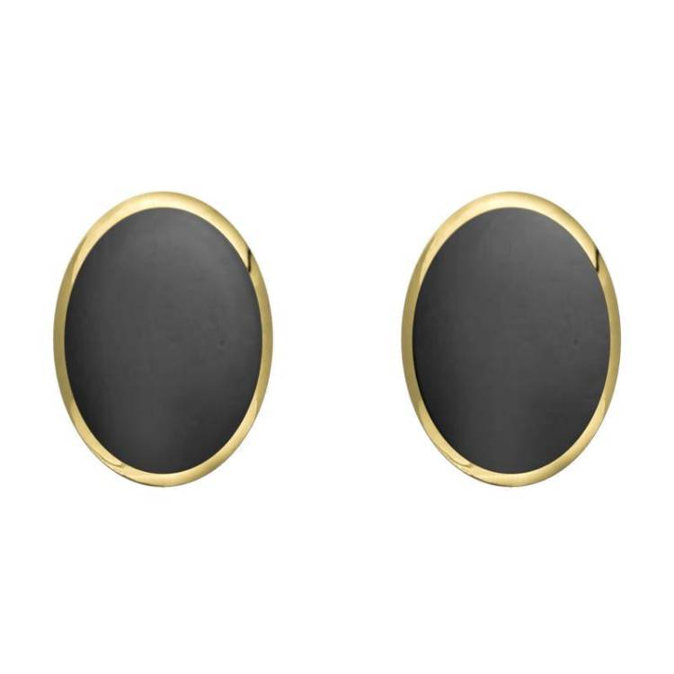 9ct Yellow Gold Hematite 8 x 10mm Classic Large Oval Stud Earrings