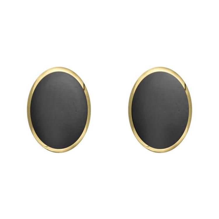 9ct Yellow Gold Hematite 8 x 6mm Classic Medium Oval Stud Earrings